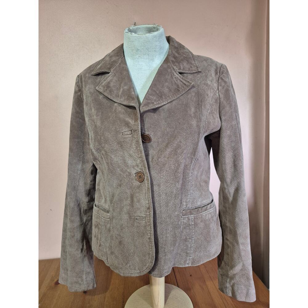 Genuine Suede Uniform Leather John Paul Richard womens blazer‎ size large brown - Picture 2 of 5